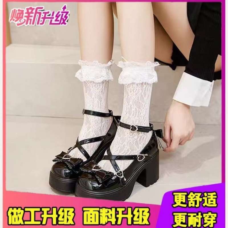 Mary Jane shoes women's autumn new thick heel lolita high heels bow small leather shoes platform heightening single shoes