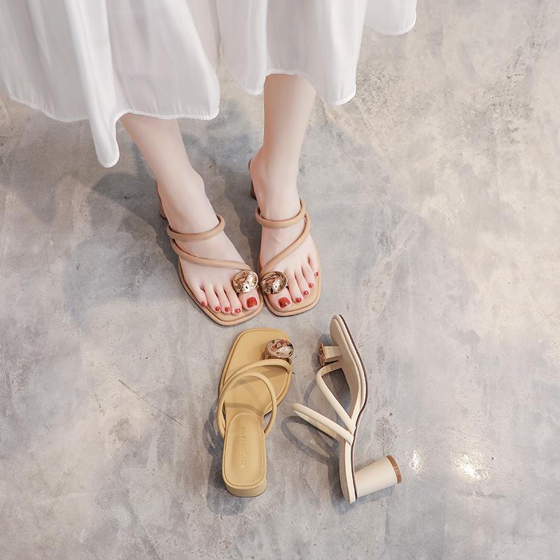 9605-3 Half-drag Women's Outer Wear 2025 Summer New French Gentle Fashion High-heeled Cool Slippers