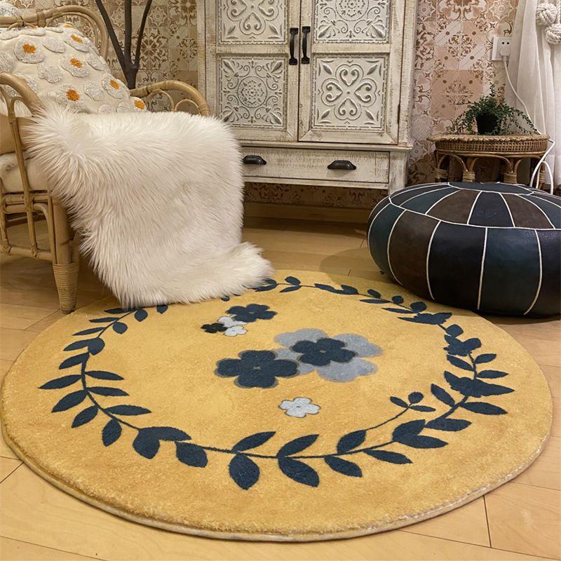 Retro Round Carpet Thickened Bedroom Bedside Carpet Computer Chair Dirt Resistant Cartoon Washable