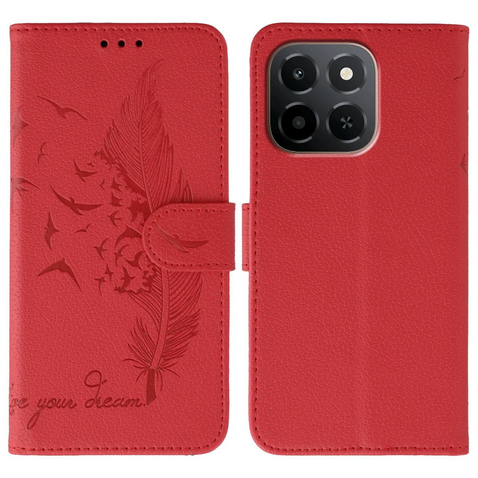 

Для Honor X6c 4G Чехол с тиснением пера Кожаный кошелек Чехол для телефона Red