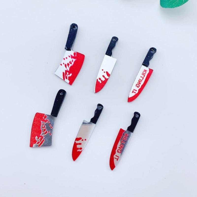 10 Pcs Mini Blood Knife Charm Acrylic Halloween Fake Knife Pendant Decoration for Necklace Earrings Jewelry Making