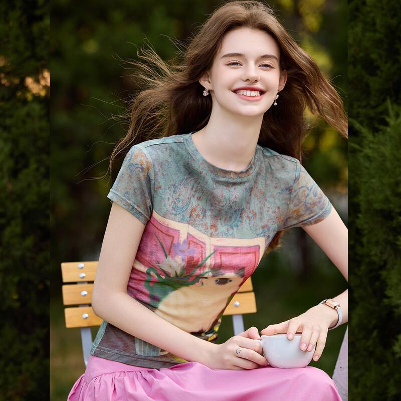 

Women s Floral Print Short Sleeve Round Neck T-Shirt S