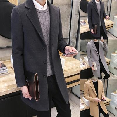 Trench Coat Knee Length Buttons Business Style Woolen Trench Coat for Work