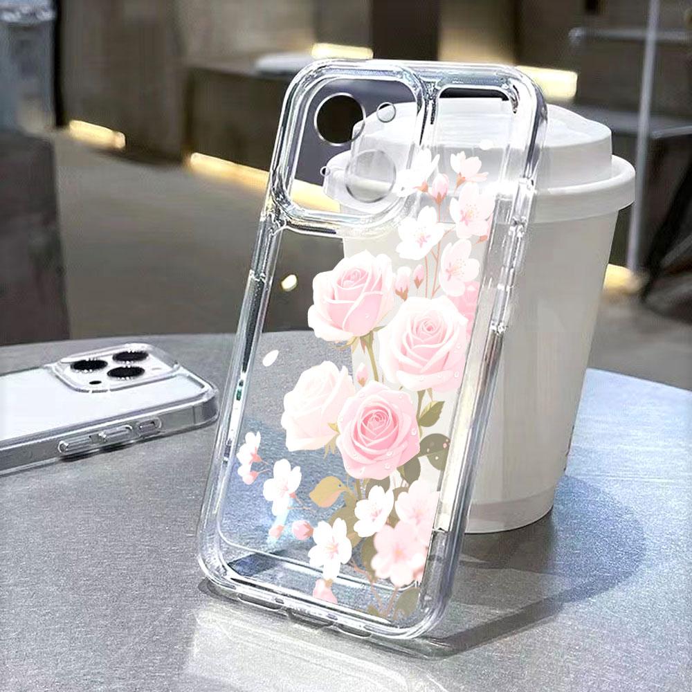 Rosa Rosen und Kirschblüten Handyhülle für IPhone 17 15 16 14 13 12 11 Pro Max Plus 12 13 Mini TPU Schutzhülle