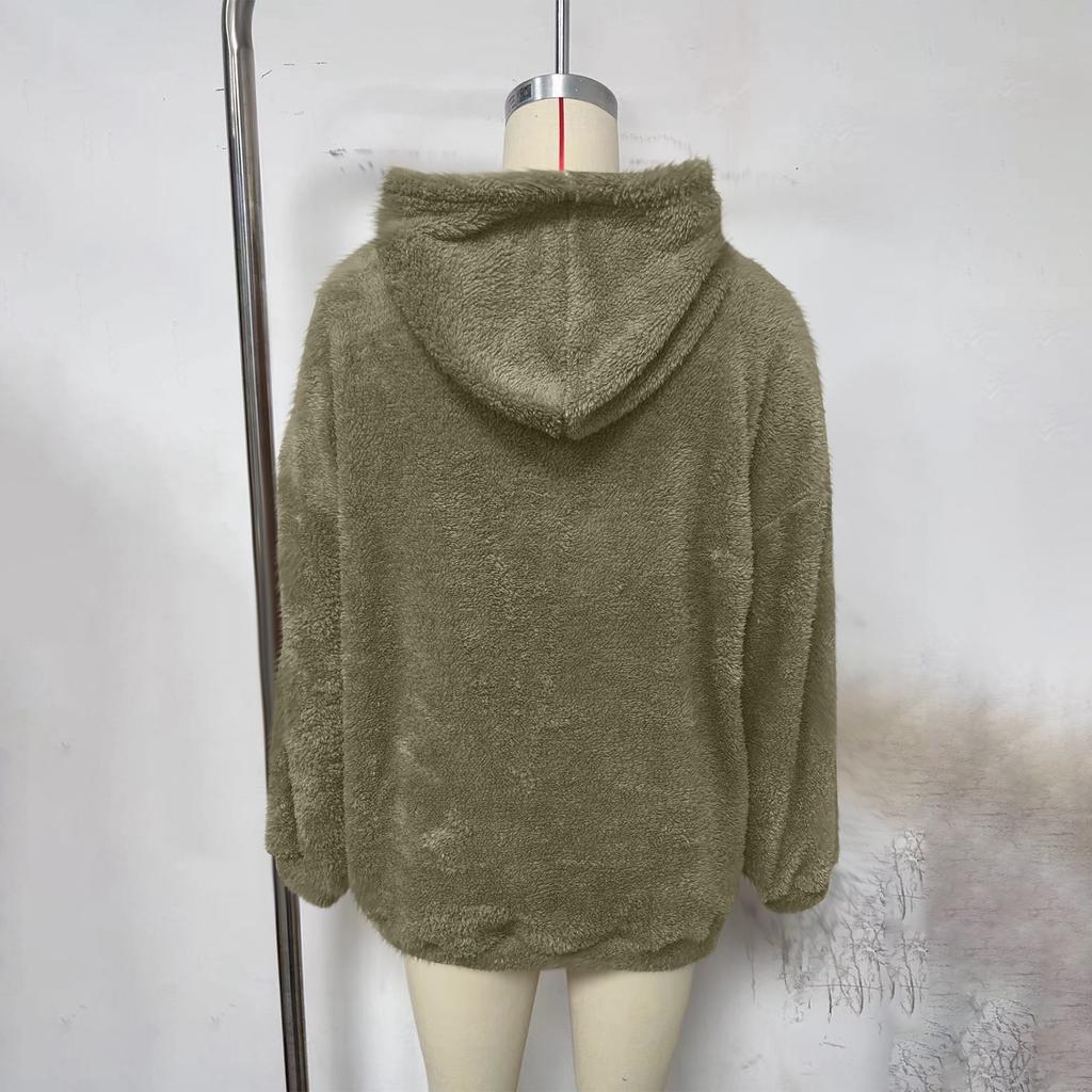 Dámský módní a ležérní chlupatý kabát s kapucí a dlouhým rukávem