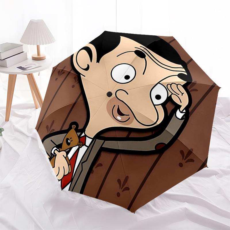Ombrello da Viaggio a Tema Mr. Bean - 8 Stecche, Apertura e Chiusura Automatica, Design Pieghevole Portatile, Ombrello Compatto ed Elegante Adatto per Esterni