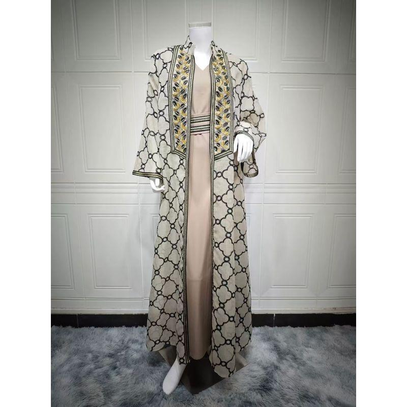 Middle East Embroidery Cardigan Robe Dress Two-Piece Set Embroidered Dress Two-Piece Set