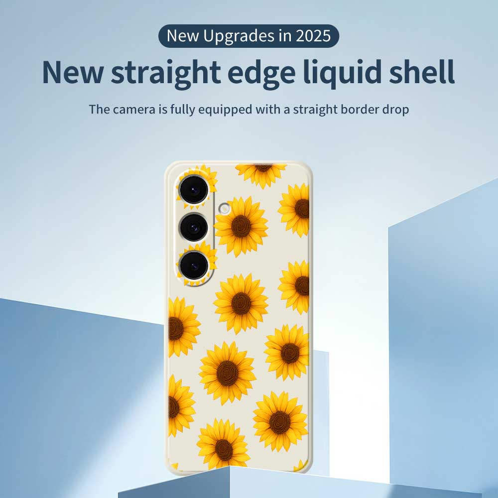 Für Samsung Galaxy S24 FE Hülle Sonnenblumen Musterdruck Gerade Kante TPU Handy Rückabdeckung