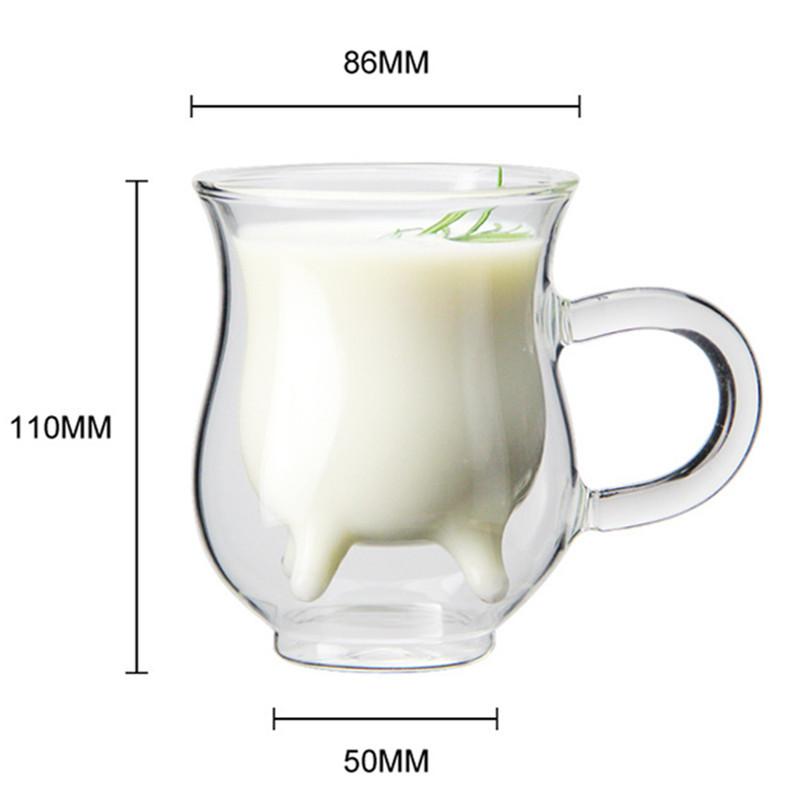 Creative Cow Double Layer Glass Creamer Cup 250ml Lovely Milk Jug Juice Tea Coffee Cup Clear Glass Mug Milk Frother Pitcher