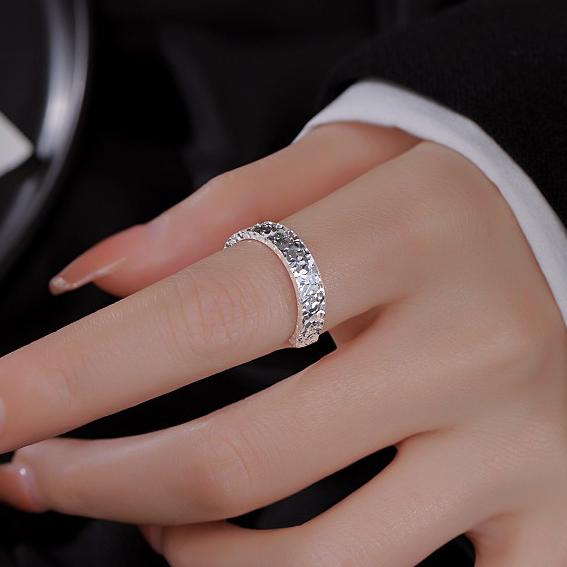 PONYKISS Sterling Silver Minimalist Geometric Opening Rings for Women Classic Shining Fine Light Luxury Accessories