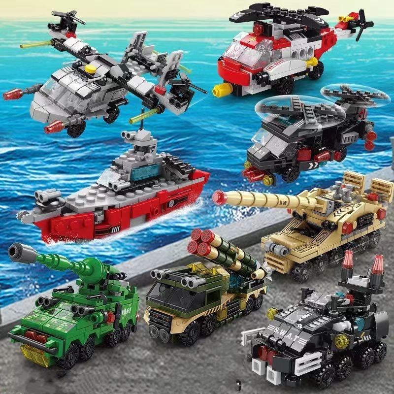 6IN1 Engineering Car Truck Tank City Building Blocks Police Helicopter Bricks Fire Fighting Brick Toys Gift for Children Kids