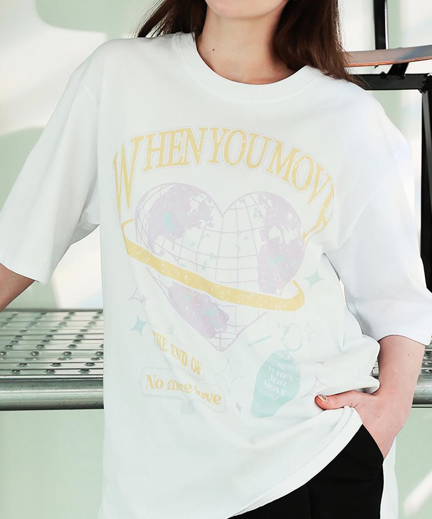 WHEN YOU MOVE Women'S Heart Graphic Pigment Short Sleeve T-Shirt White