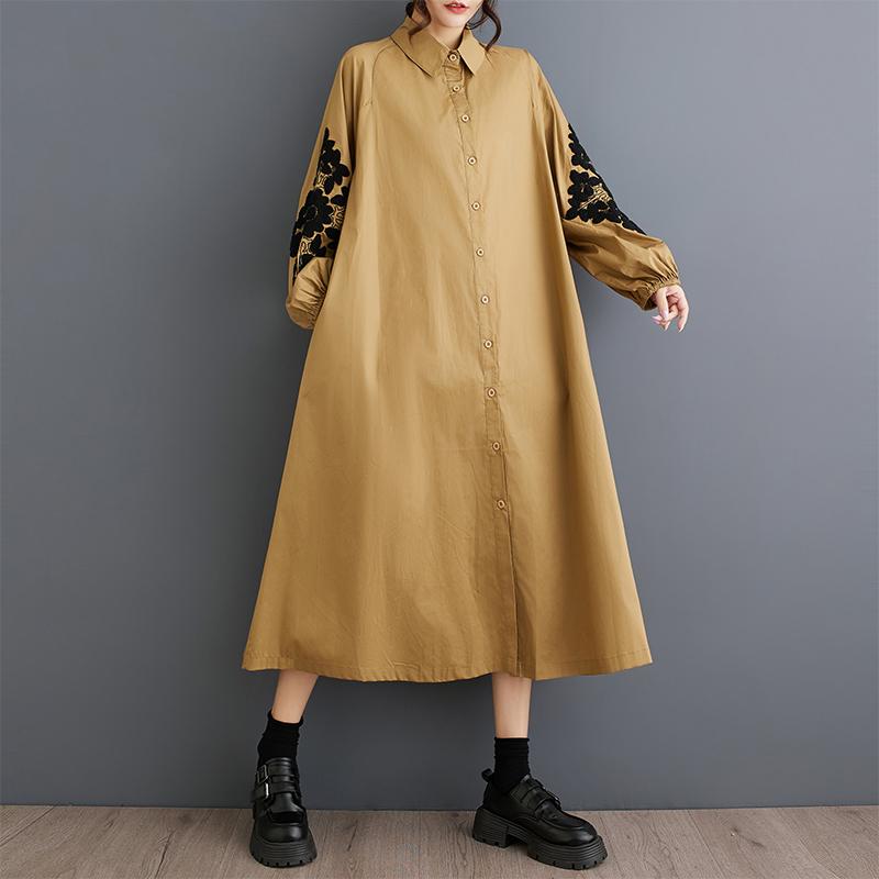 

Dimanaf 2025 Жіноча весняна сукня великого розміру Вінтажна жіноча довга сукня з квітковим принтом, вільна максі-сукня з довгим рукавом, базова One Size дубильна кора