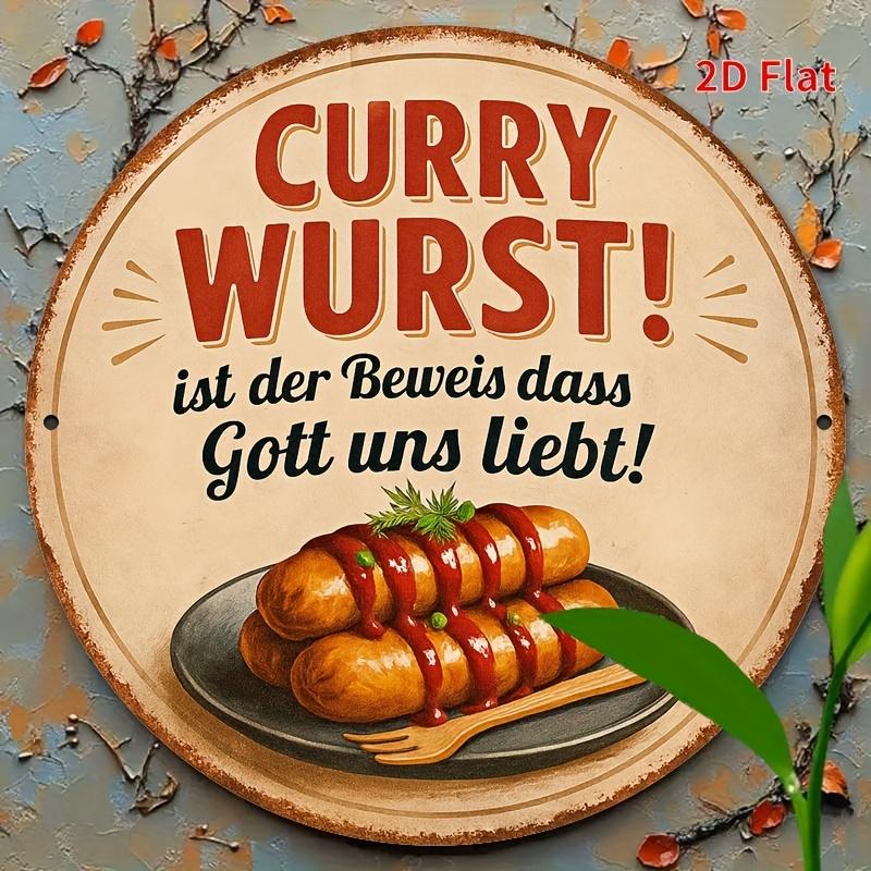 

D Flat Curry Wurst ist der Beweis dass Gott uns liebt Round Metal Tin Sign Vintage German Currywurst Sausage Food Wall Deco 20x20cm(8x8inch)