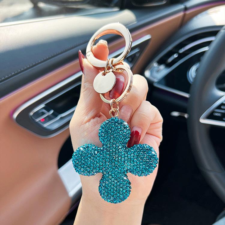 Exquisite Diamond-Studded Ceramic Four-Leaf Clover Keychain Pendant