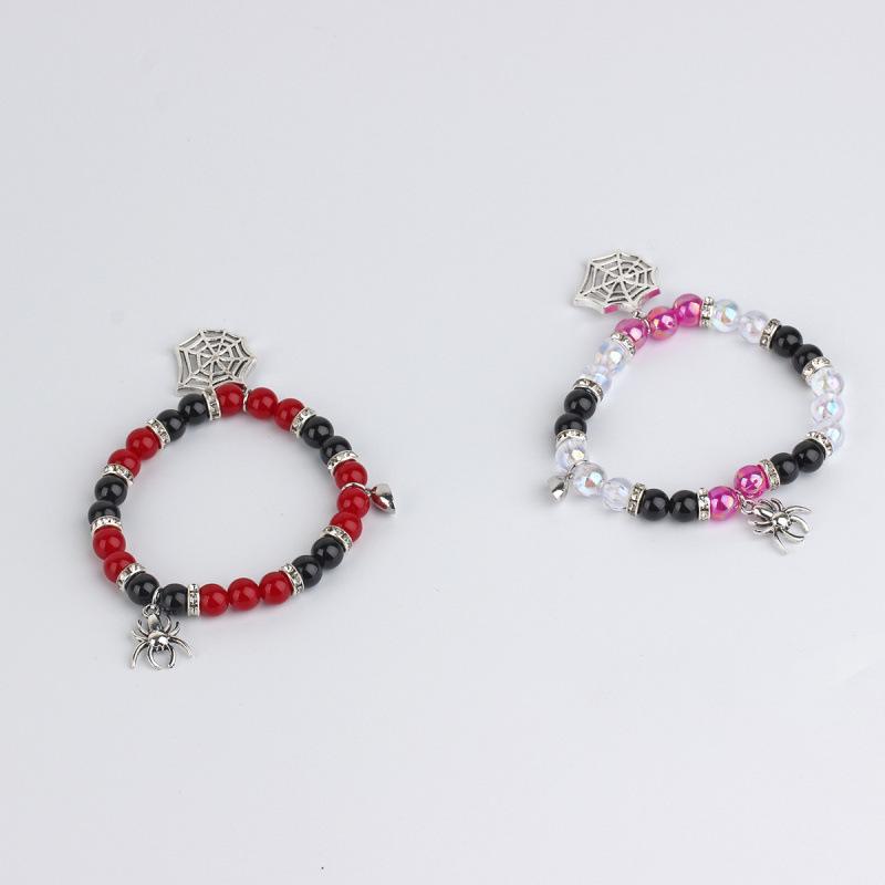 Valentine's Day Heart & Spider Magnetic Bracelet, Elastic Beaded Couple Jewelry