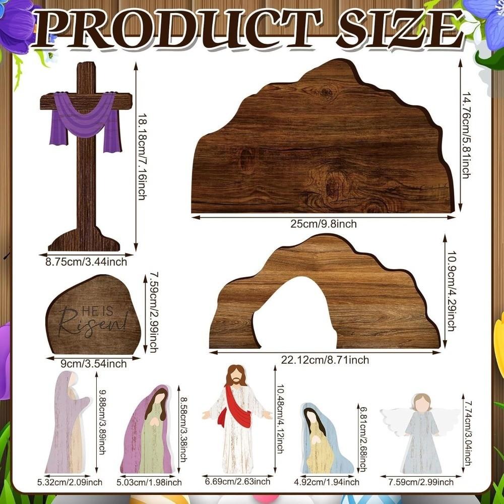 9 Pcs Rustic Style Easter Wooden Nativity Handmade Craft Lifelike Christian Decor Realistic Decorative Jesus Tomb Decor