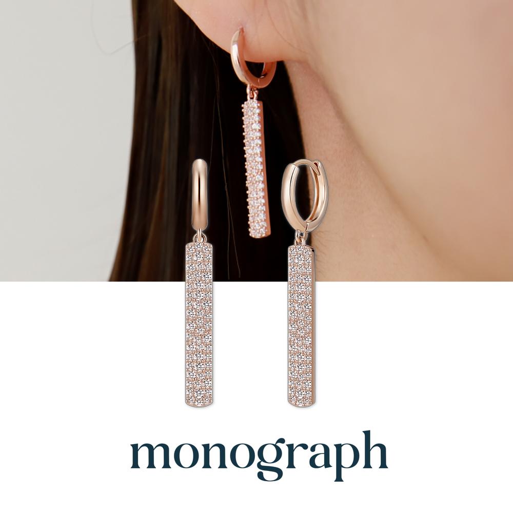 Monograph Piper Earrings Mger0343 14K Gold Plated (Rose Gold + White Cubic Zirconia)