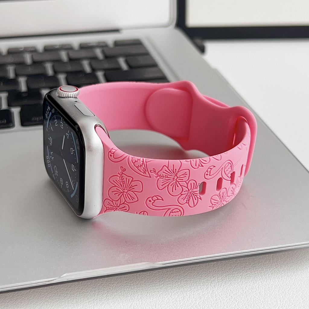 Flamingo-Blumenschnitzsilikon passend für Apple Watch Apple Watch Apple Strap iWatch Sport-Prägearmband