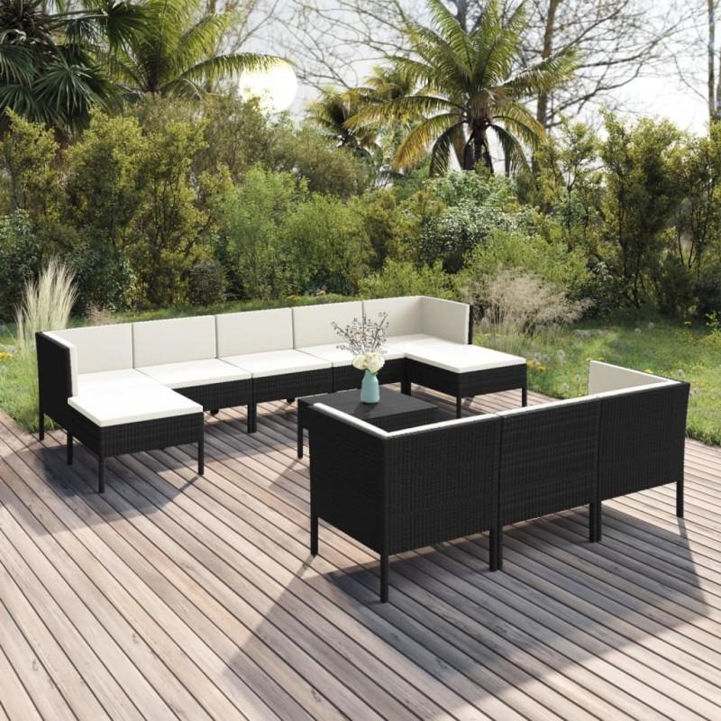 Día y Noche - Día y Noche Set muebles de jardín 11 pzas y cojines ratán sintético negro