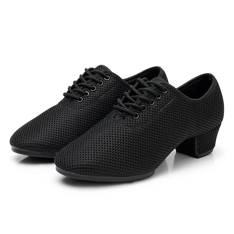 Scarpe da Jazz in Rete Donna Adulto Pratica Sala da Ballo Scarpe Latine Nere Traspiranti Scarpe da Insegnante con Tacco 3,5 cm