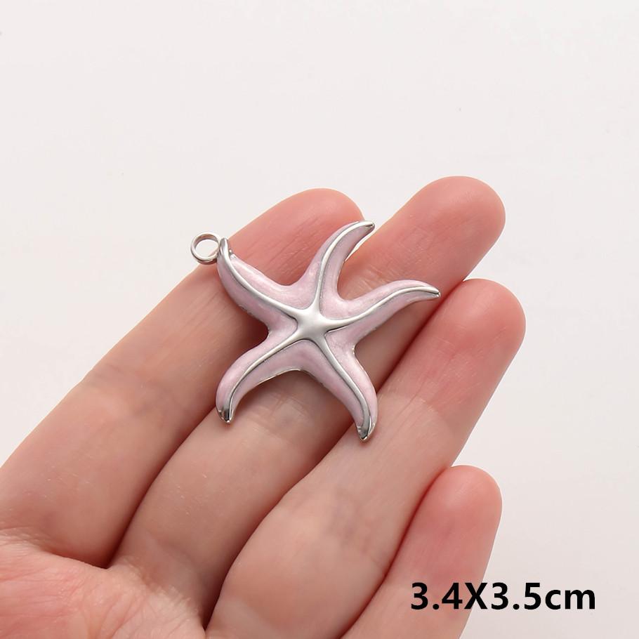 2pcs Marine Animals Pink/Hot Pink Enamel Charm Shell Jellyfish Starfish Conch Stainless Steel Pendant Charms For Jewelry Making