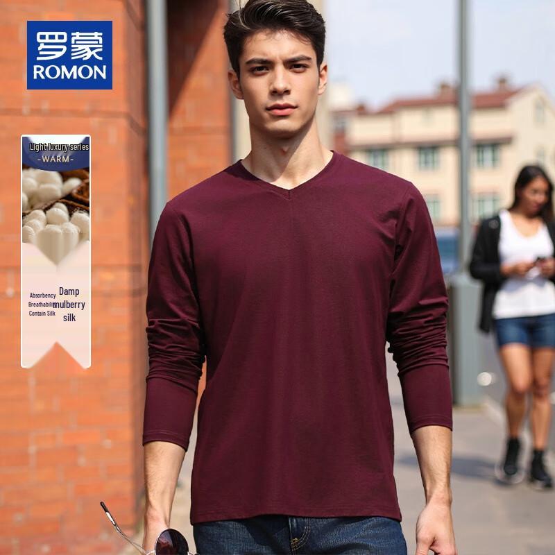 ROMON Herren V-Ausschnitt Langarm Seidenmischung T-Shirt