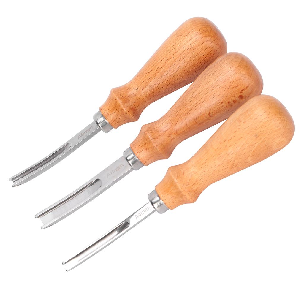 3pcs Leather Edger Professional Trimming Working Kit with Wooden Handle for DIY Craft Leather Cutting