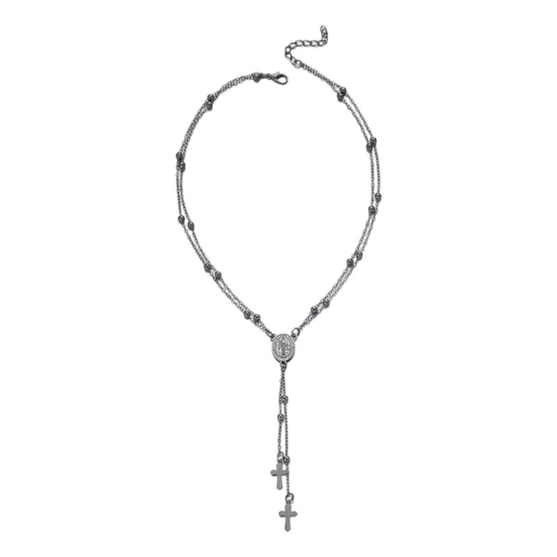 Heilige Mutter Kruzifix Anhänger An Y-förmiger Doppellagiger Kettenhalskette Legierung Schmuck Für Stilvolles Und Bedeutsames Tragen