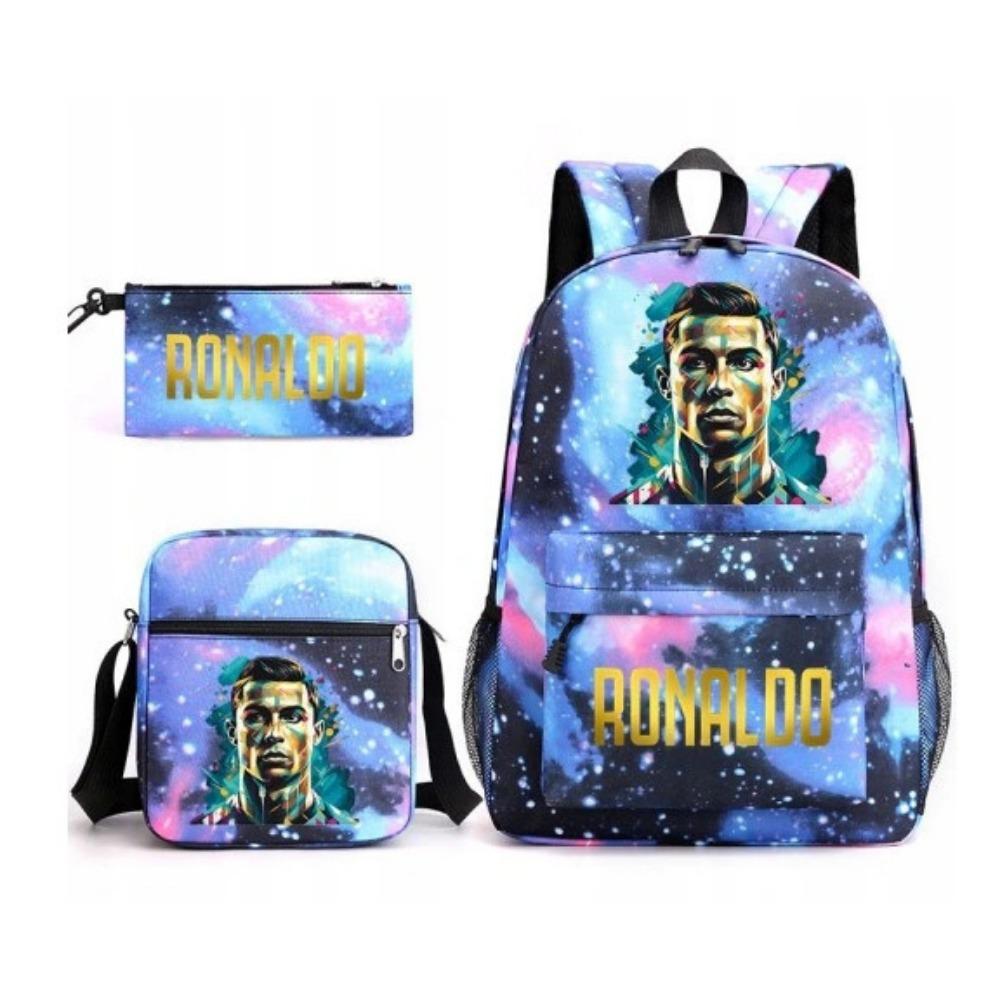 CR7C Luo Backpack Sports Peripheral Printed Backpack Children's Student School Bag Shoulder Bag Pencil Bag Three-piece Set