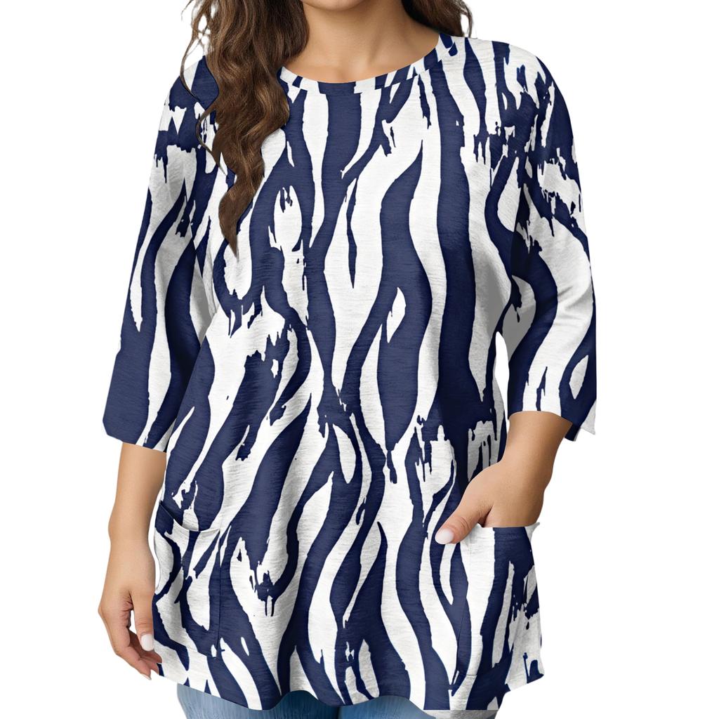 Blusa Estampada de Manga Corta de Moda para Mujer Tallas Grandes para un Look Elegante de Oficina y Casual