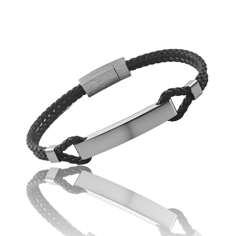 

Family Name Stainless Steel Men s Leather Bracelet Leather Punk Style Magnetic Clasp Accessory Design Birthday Jewelry Gift 22cm срібний