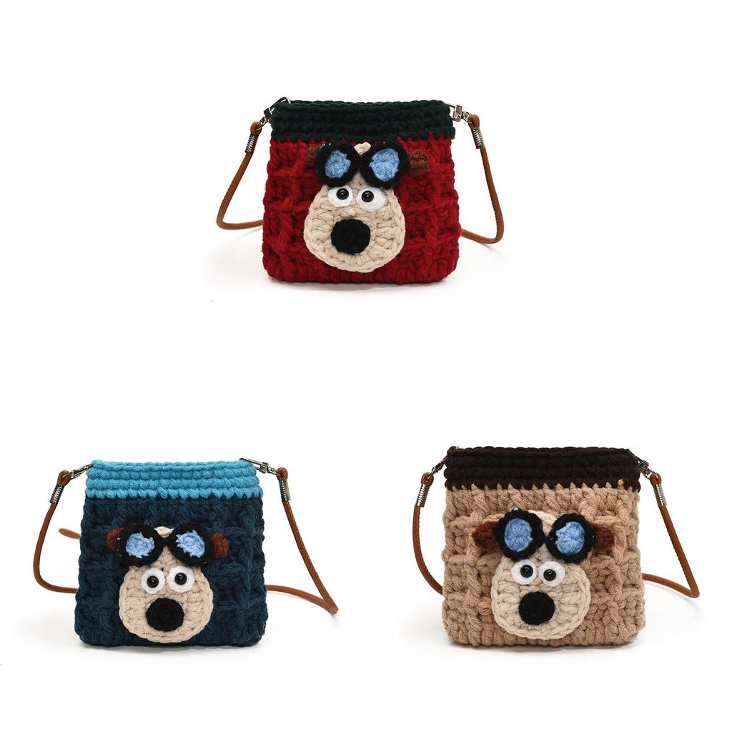 Cute Knit Dog Phone Bag With Card Pocket For Everyday Casual Wear