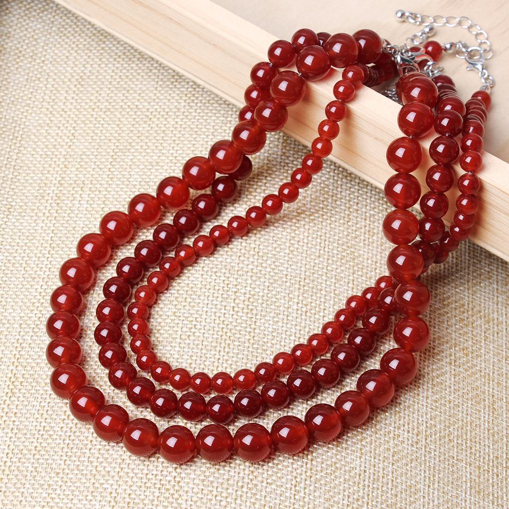 Náhrdelník z vysoce kvalitních korálků z přírodního kamene Sardonyx, kulatý, bohémský, dámský, klasický a elegantní, ručně vyráběný korálkový náhrdelník
