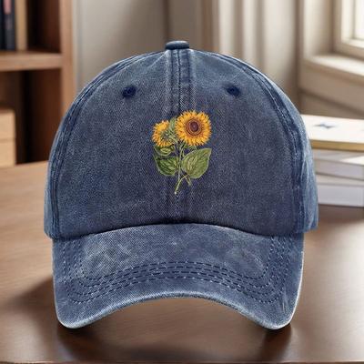 Sunflower Baseball Cap Distressed Denim Sun Protection Casual Adjustable Adult Hat