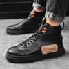 Fashion Men Casual Sneakers Ankle Boots Black PU Leather Autumn Winter Comfortable High-top Casual Shoes Soft Leahter Platform Boots Man
