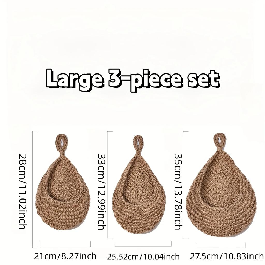3pcs Boho Macrame Wall Hanging Baskets - Linen Storage Organizer for Kitchen Restaurant Fruit Vegetable Onion Rack Home Decor