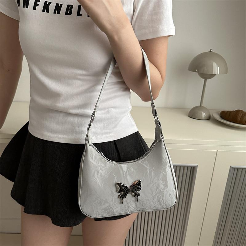 Chic And Stylish Women's Butterfly Underarm Bag In Black White Khaki And Silver Colors