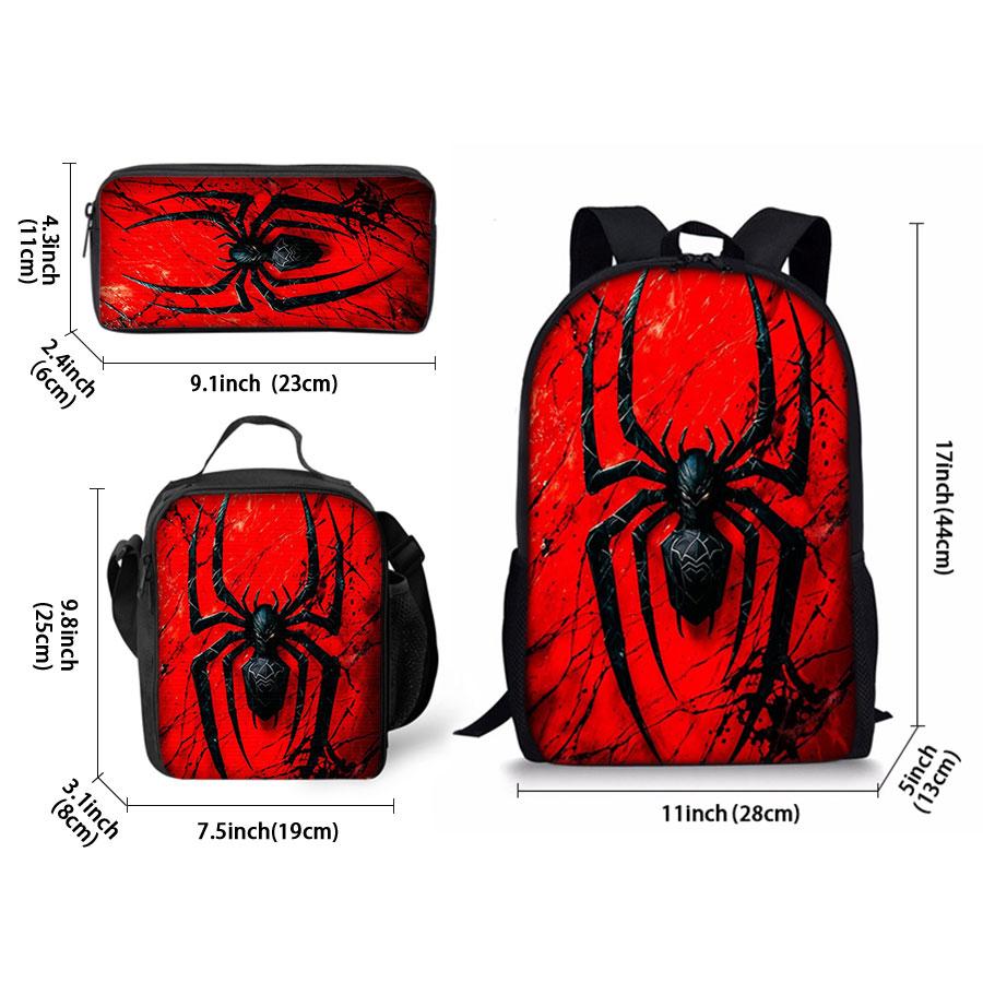 New Spider Pattern Three Piece Set Backpacks for Boy and Girls Best Gifts 2D Flat Cartoon School Backpack for Children