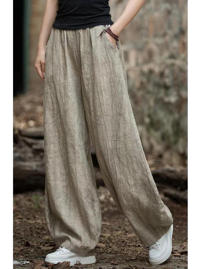 Women's 2025 Distressed Cotton Linen Lantern Pants - Casual, Versatile, Literary Style for Travel
