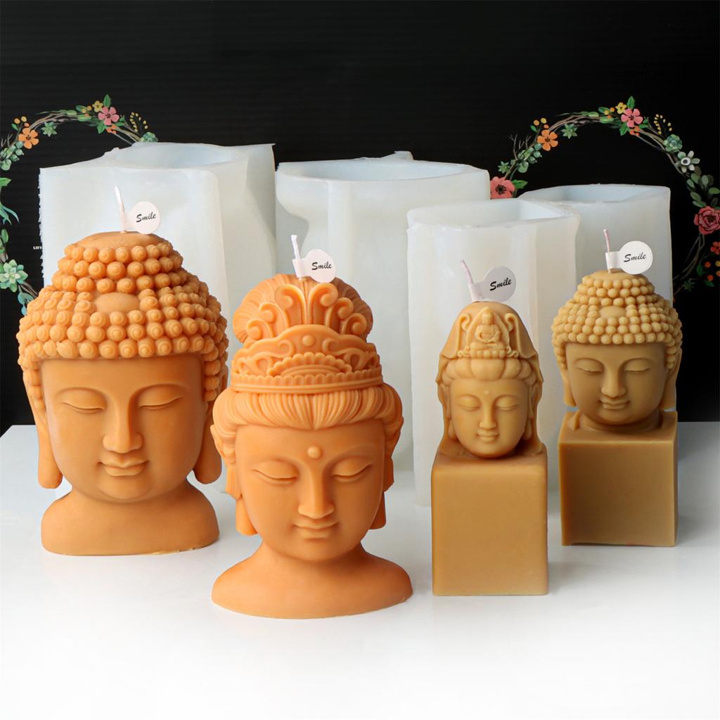 Silicone Candle Mold, Avalokitesvara Buddhas Head Epoxy Gypsum Mould Home Decors for DIY Handcrafts Resin Plaster Mould