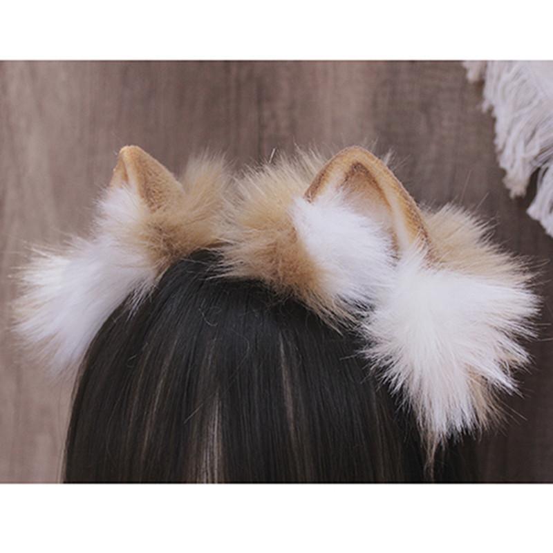 Hand Made Pomeranian Dog Ears Hairhoop Headwear Light Brown Headband Lolita Cosplay Prop