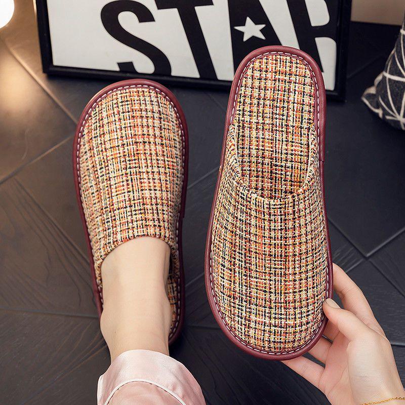 Spring and autumn household fabric slippers men and women couples home indoor non-slip floor home four seasons cool slippers thick bottom