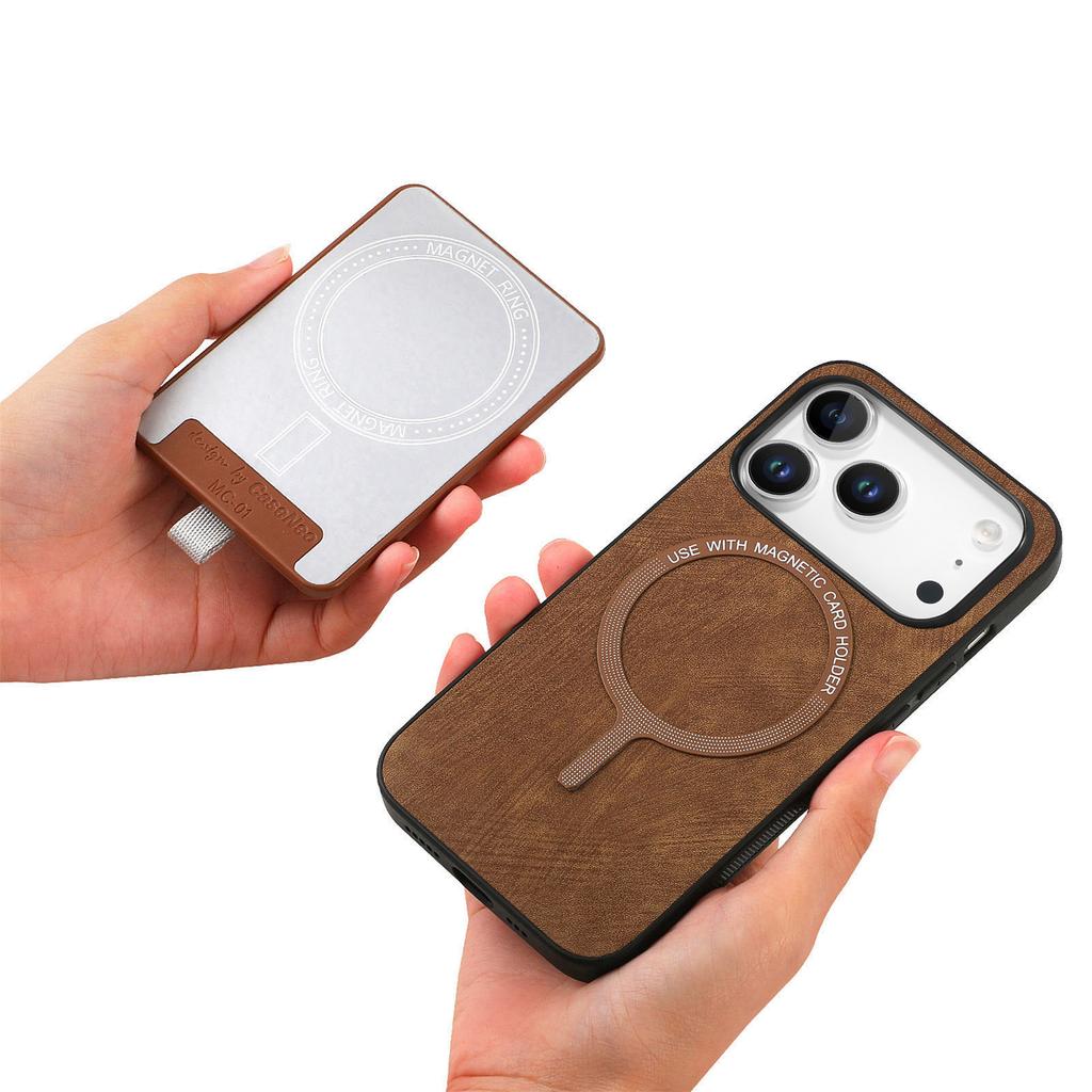 For iPhone 17 Pro Max Magnetic Case PU Leather Back Cover with Detachable Card Holder