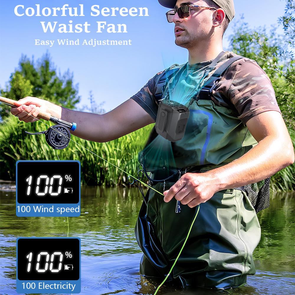 10000mAh Waist Hanging Fan Portable Hand Fan Air Conditioner Tabletop Cordless Fan for Emergency Sports Outdoor Working
