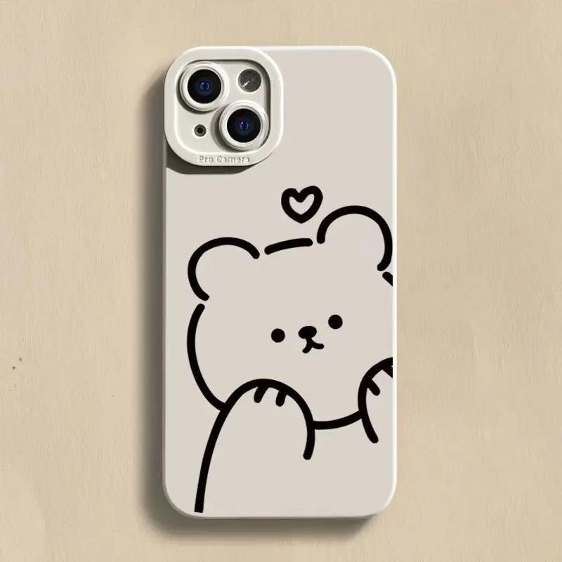 Minimalist Bear Silicone Phone Case For iPhone 16 15 14 13 12 11 Pro Max XS X XR 7 8 SE Back Cover Clear Funda