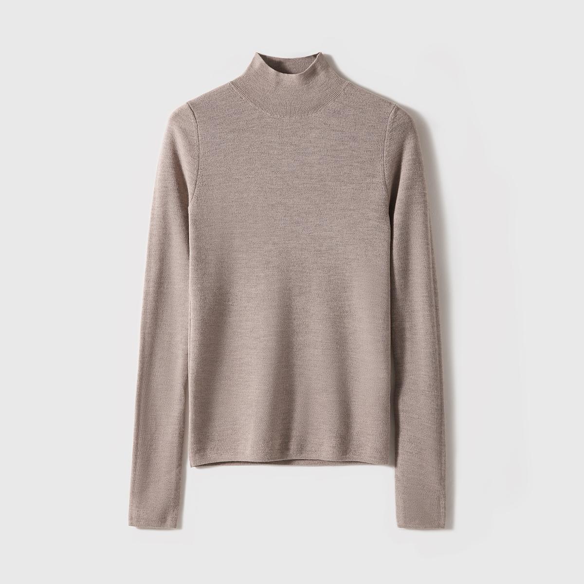 

Женские свитера, пуловеры 2025 Осень-Зима Длинный рукав Полувысокий воротник Черный вязаный свитер Женские топы Пуловер JJ126 One Size бежевый/верблюд