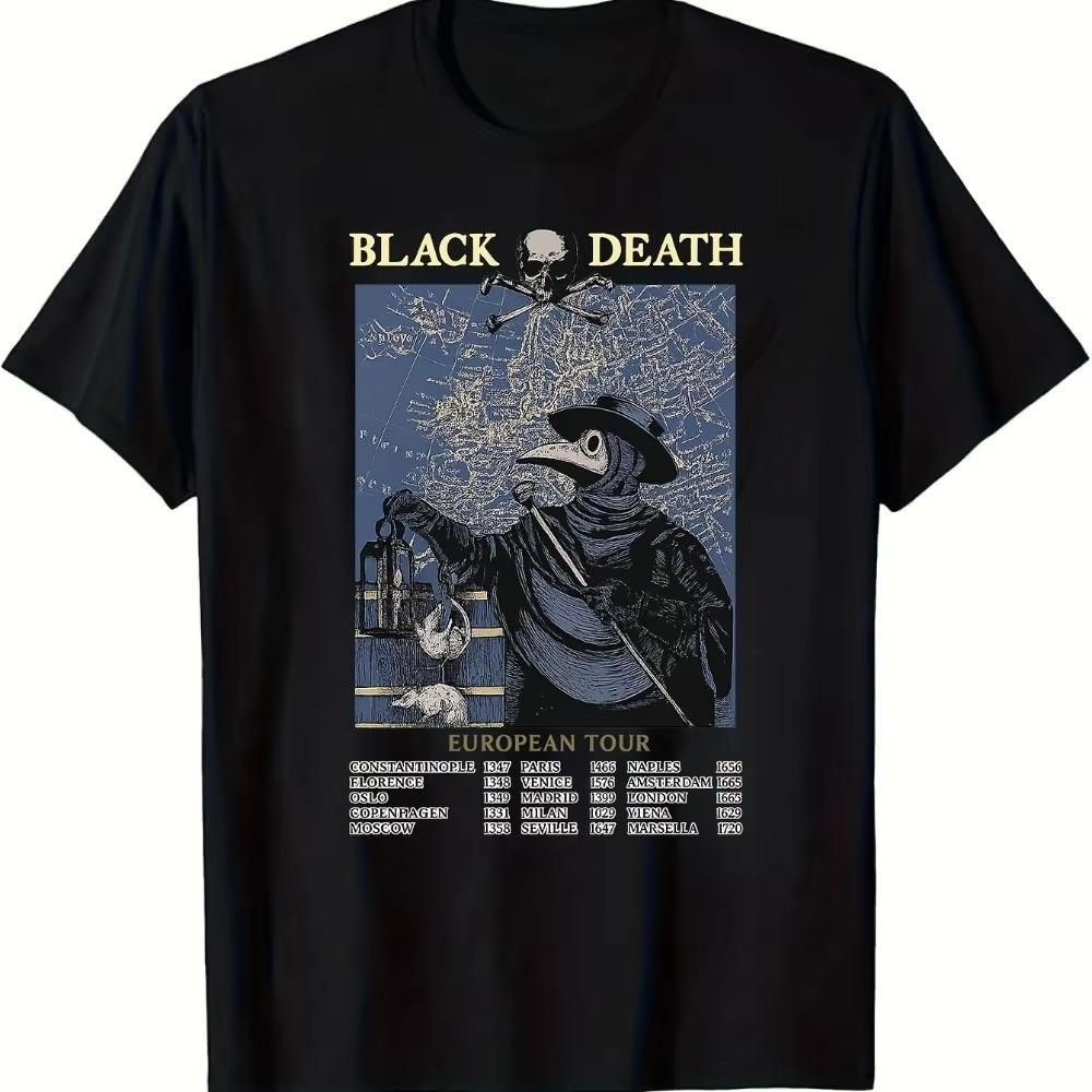 

Men S Plague Doctor Black Death European Tour Graphic T-Shirt Short Sleeve Vintage Historical Design Skull Continent Dates - ... 5XL різнокольоровий