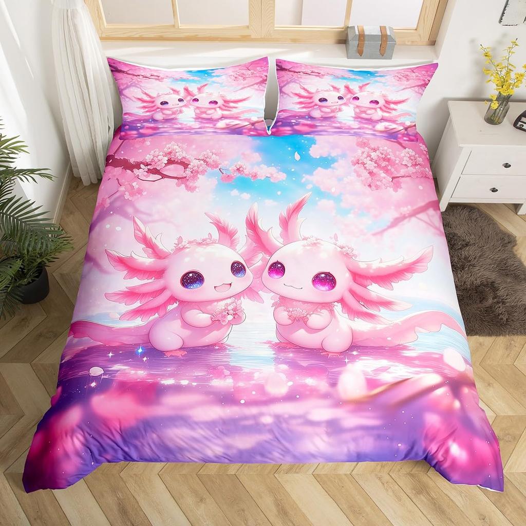 Comforter Kids Axolotl Full Kingcute Ocean Animal Bedding Set Marine Life Romantic Comforter Pink Coral Plant Bed