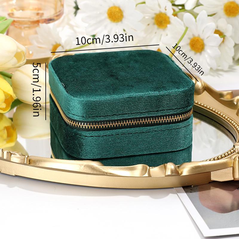 Velvet Jewelry Box For Women Geometric Sqaure Jewelry Storage Case Necklace Ring Earrings Travel Portable Zipper Boxes